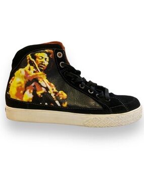 Mens Authentic Jimi Hendrix Black Suede Velvet Lined Fashion Sneakers Size 9.5